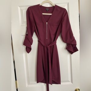 Burgundy shirt dress with tie waist